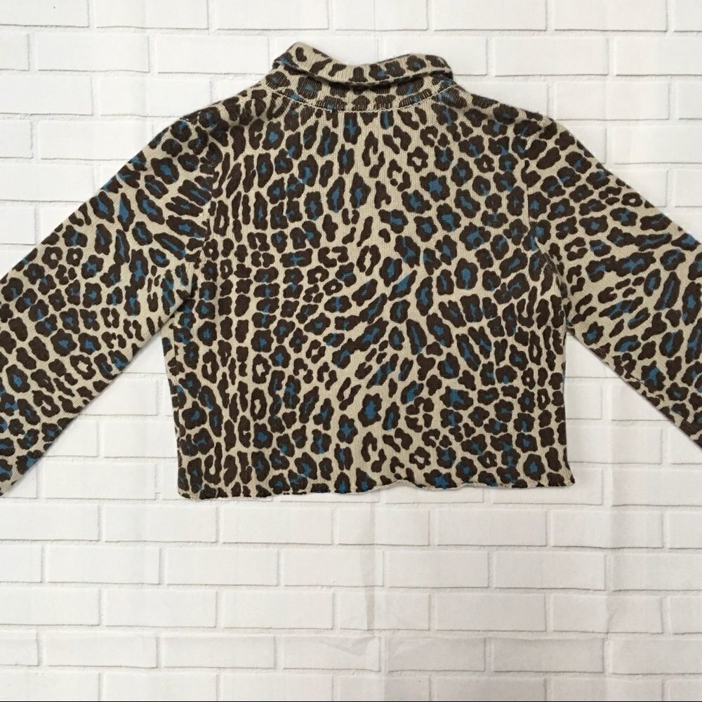 White + Warren Cashmere Leopard Print Cropped Cardigan Sweater | Size M - Picture 9 of 14